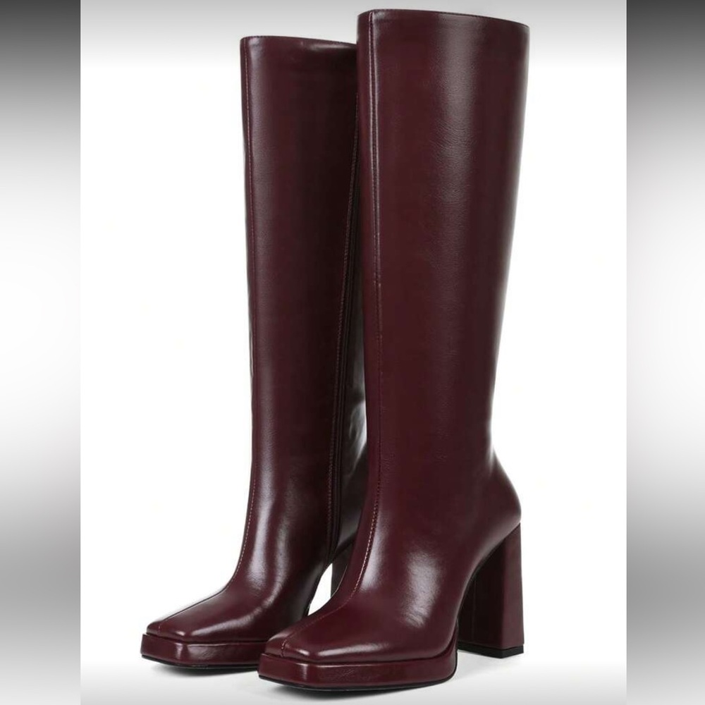 SHEIN Women's Tall Block Heel Knee-High Boots - Wine